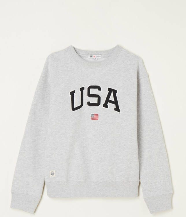 America Today Junior sweater Soel met tekst mid grey melange