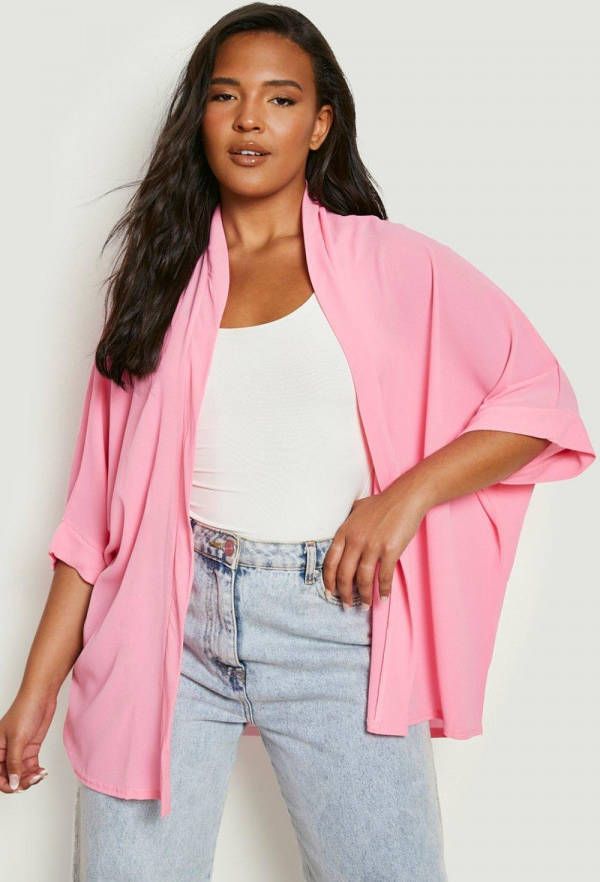 boohoo Plus Geweven Kimono, Baby Pink