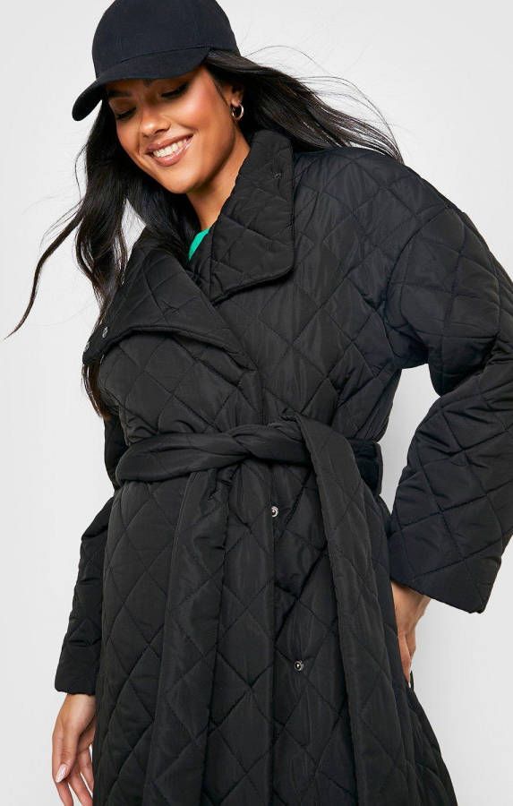 boohoo Zwangerschap Gewatteerde Wikkel Jas Met Stiksels, Black