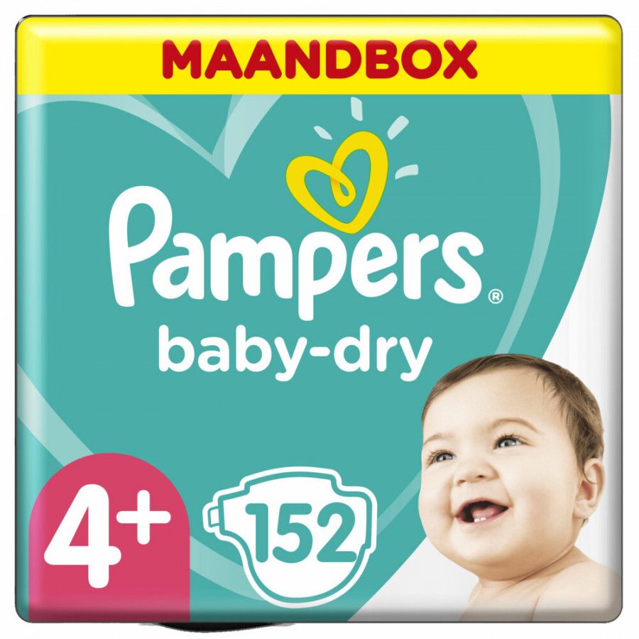Pampers Baby Dry maandbox maat 4+ 152 luiers en Aqua Pure 864 billendoekjes Pakket