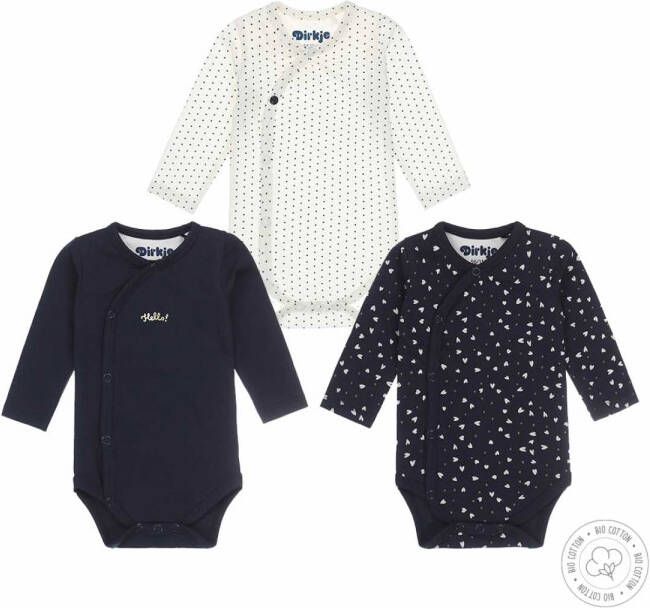 Dirkje newborn baby romper set van 3 van biologisch katoen donkerblauw/wit