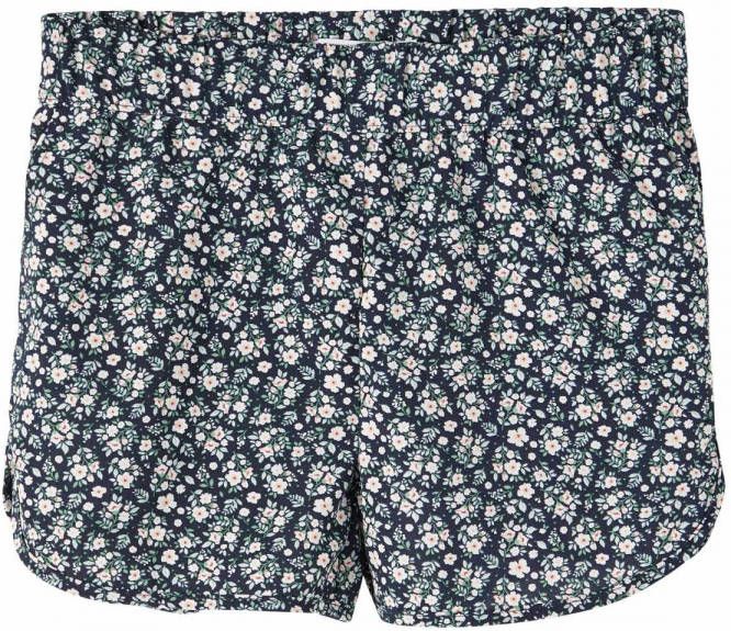 NAME IT KIDS gebloemde regular fit short NKFVINAYA van gerecycled polyester donkerblauw