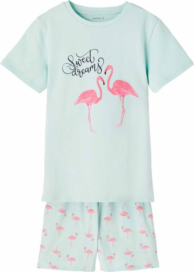 NAME IT KIDS shortama NKFNIGHTSET met printopdruk mintgroen/roze