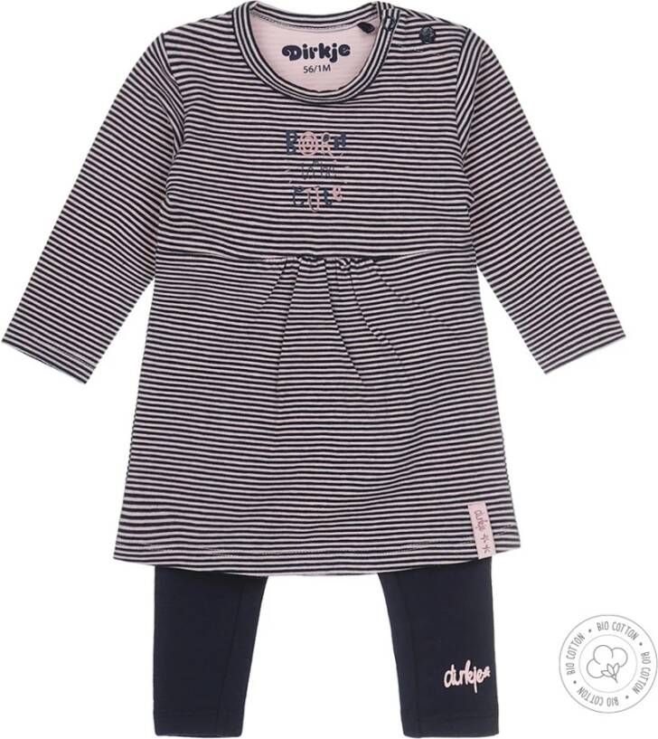 Dirkje gestreepte baby jurk + legging met biologisch katoen donkerblauw/roze