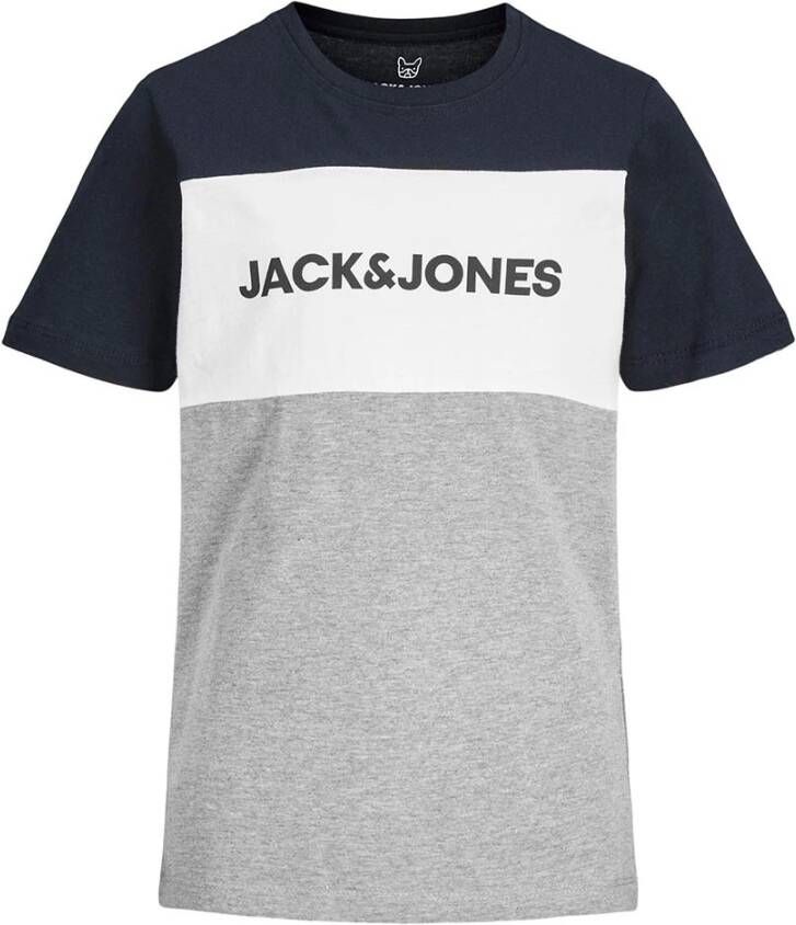JACK & JONES JUNIOR T shirt JJELOGO met logo donkerblauw/wit/grijs melange