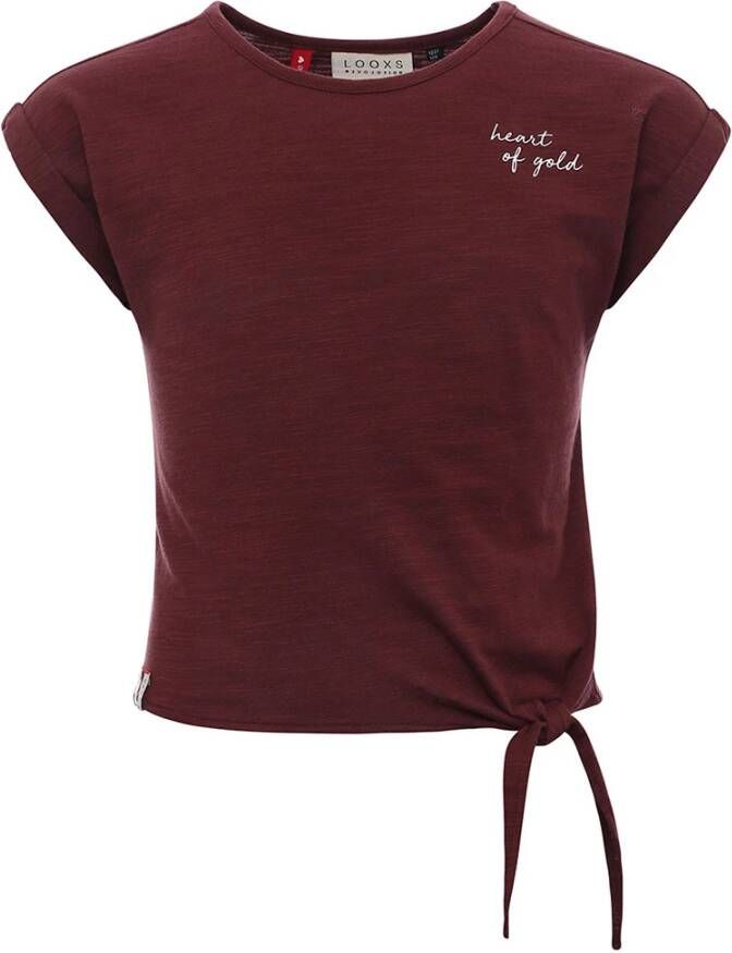 Looxs Revolution Knoop t shirt plum katoen voor meisjes in de kleur