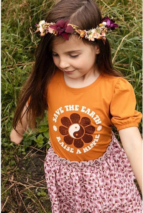 LOOXS ! Meisjes Shirt Korte Mouw -- Okergeel Katoen/elasthan