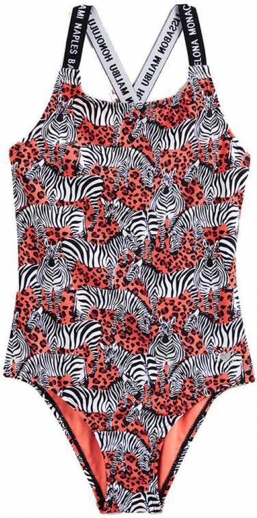 WE Fashion badpak met zebraprint oranje/zwart/wit