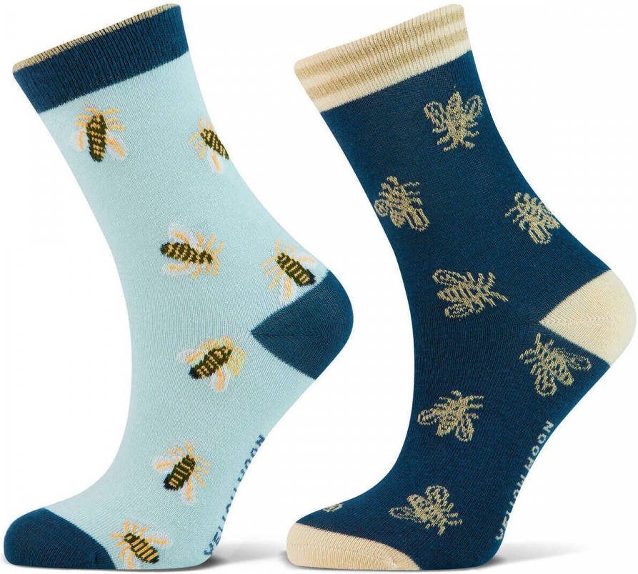 Yellow Moon sokken Bijen met all over print set van 2 blauw