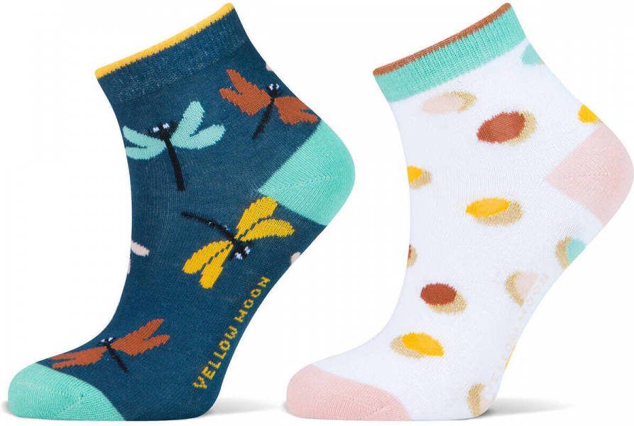 Yellow Moon sneakersokken Spring met all over print set van 2 donkerblauw/wit