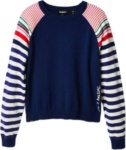 Desigual gebreide trui met glitters donkerblauw/wit/oranje