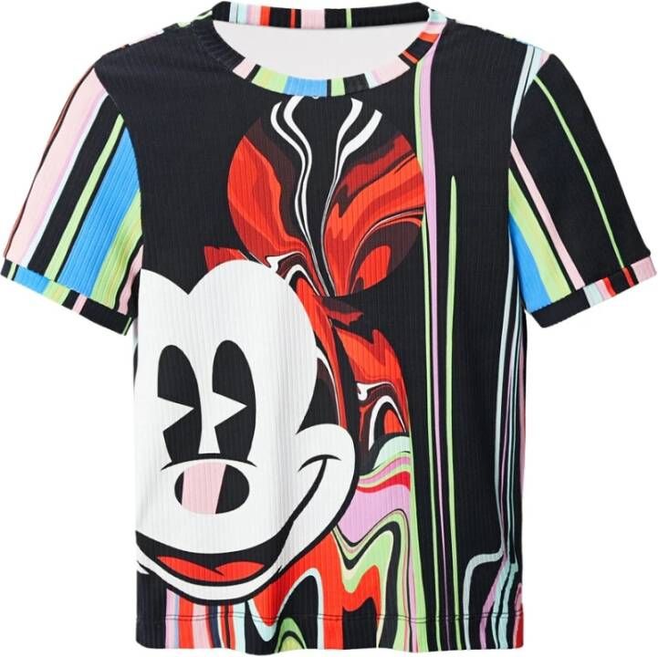 Desigual Mickey Mouse top met all over print zwart/wit/rood/roze/groen/geel