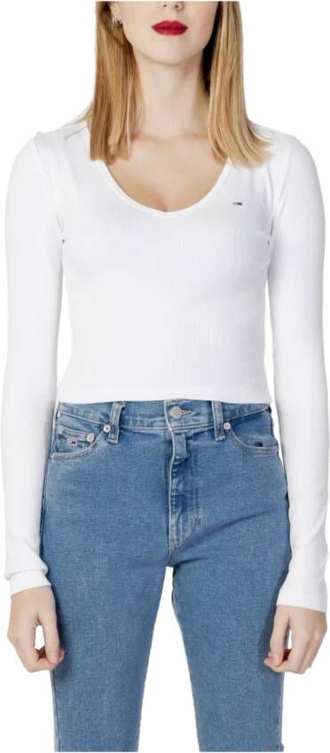 TOMMY JEANS Shirt met lange mouwen TJW BABY RIB JERSEY V NECK LS met geborduurd merklabel