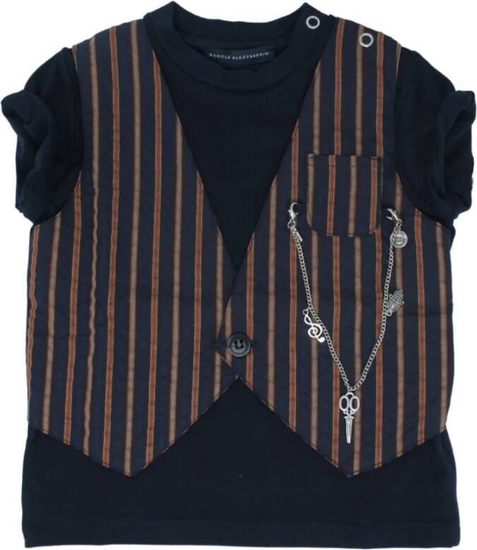 Daniele Alessandrini baby boy t shirt con gilet in misto cotone , Blauw, Heren
