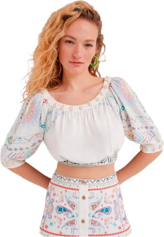Desigual crop top met borduursels ecru