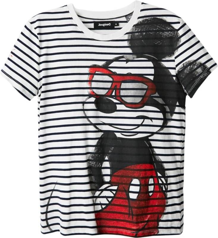 Desigual gestreept gebreid Mickey Mouse T shirt wit