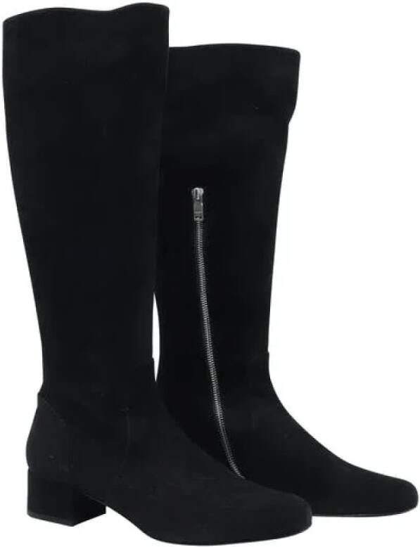Saint Laurent Vintage Preated Suede Boots , Zwart, Dames
