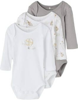 NAME IT BABY romper NBNBODY set van 3 wit/grijs