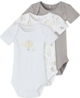 NAME IT BABY romper NBNBODY set van 3 wit/grijs