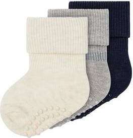 NAME IT BABY sokken set van 3 beige/grijs/donkerblauw