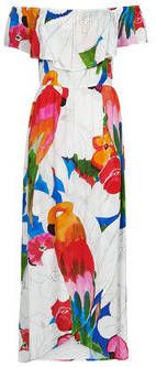 Desigual off shoulder maxi jurk met all over print en volant wit/rood/blauw