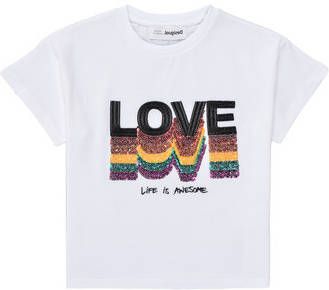 Desigual T shirt met tekst en pailletten wit