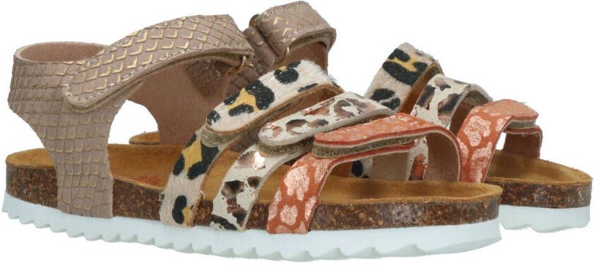 Develab 48304 leren sandalen met dierenprint goud/multi