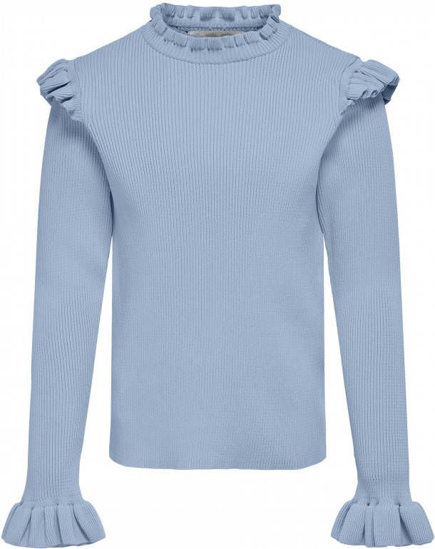 ONLY KIDS GIRL ribgebreide longsleeve KONSALLY met ruches blauw