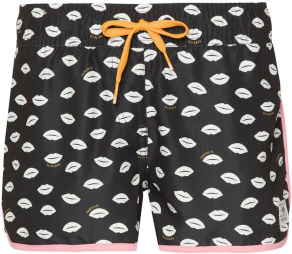 Protest strandshort Kiri met all over print zwart/wit