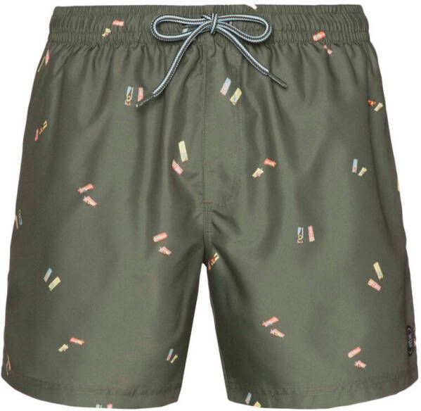 Protest zwemshort Sonic met all over print donkergroen