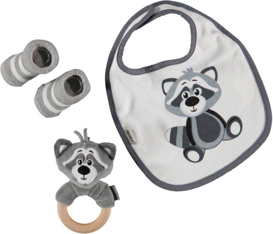 Apollo baby geschenkset wasbeer grijs