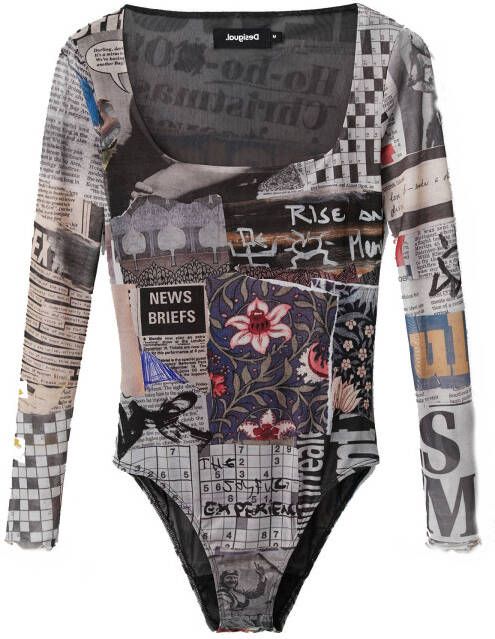 Desigual semi transparante top met all over print antraciet