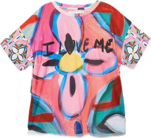 Desigual T shirt met all over print roze/multicolor