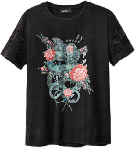 Desigual T shirt met printopdruk zwart