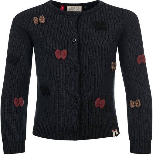 LOOXS little fijngebreid vest met all over print zwart