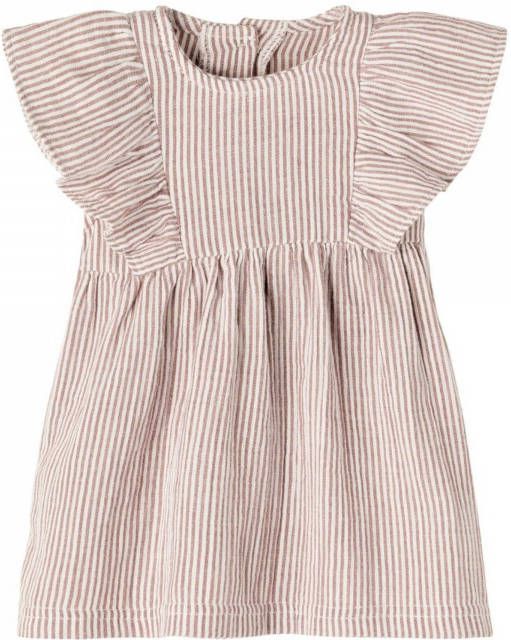NAME IT BABY gestreepte newborn baby jurk NBFFESILLE van biologisch katoen rood/wit