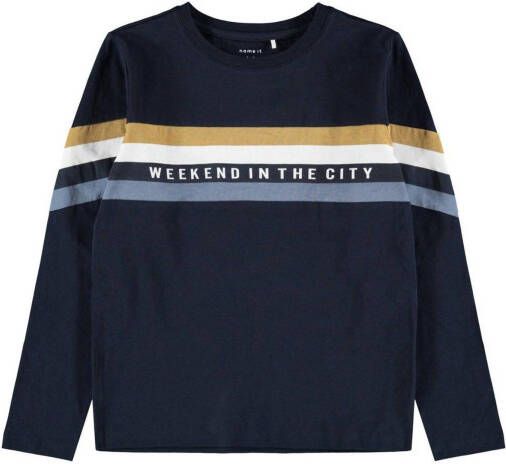 NAME IT KIDS gestreepte longsleeve NKMOTMAN met biologisch katoen donkerblauw