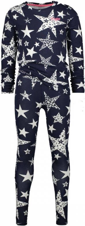 Vingino pyjama Wina met all over print donkerblauw/wit