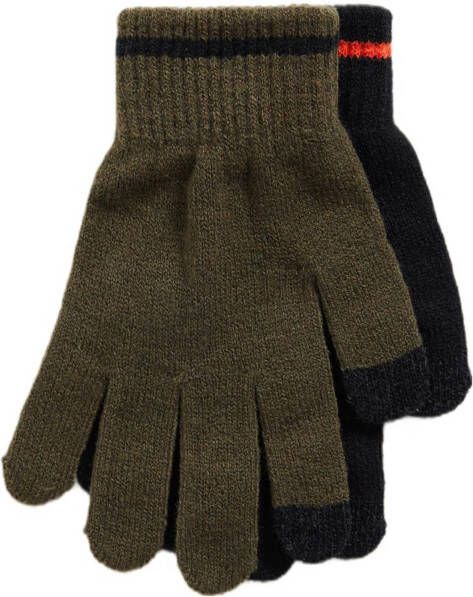WE Fashion handschoenen set van 2 zwart/kaki