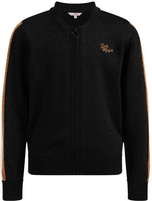 WE Fashion sweatvest met glitters en contrastbies zwart